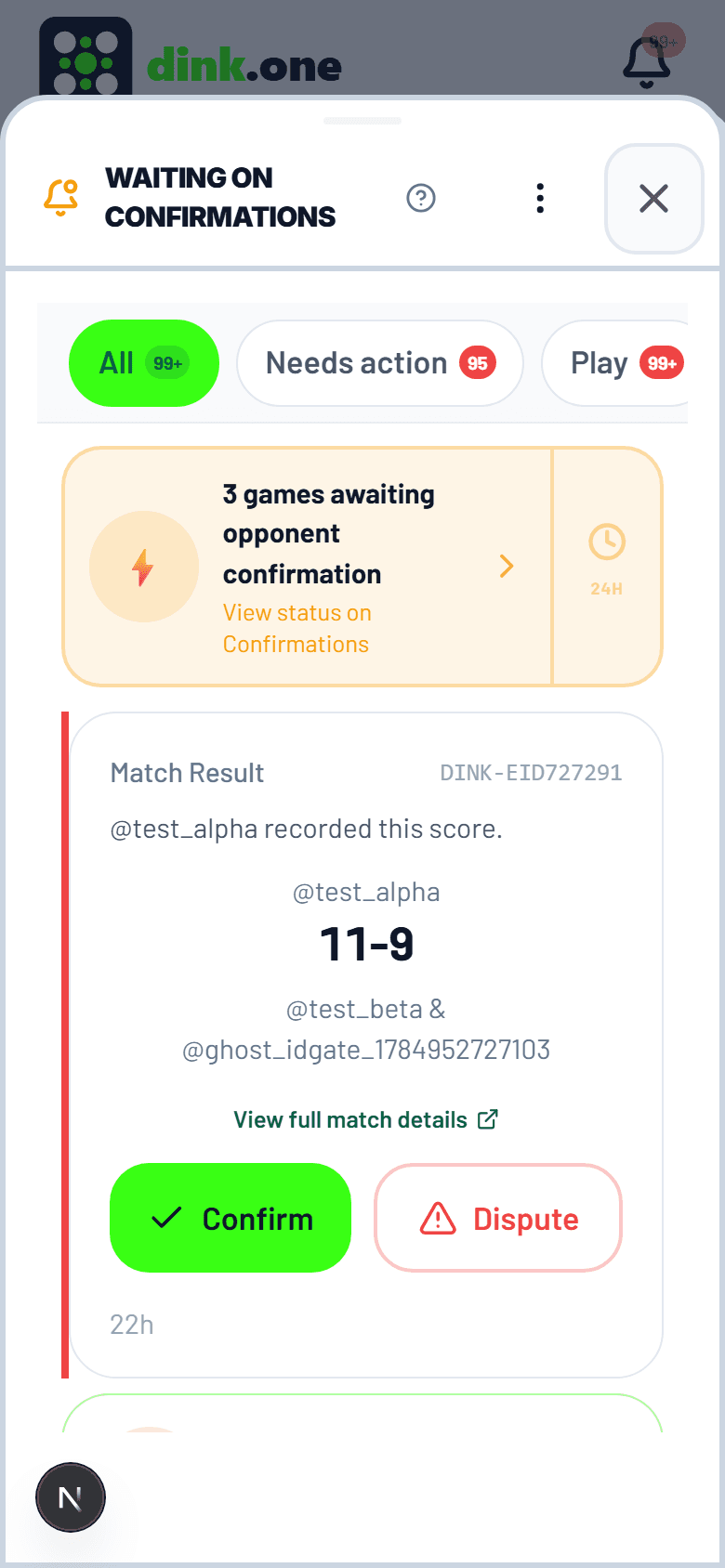 Results waiting on confirmation from the other side (demo account)