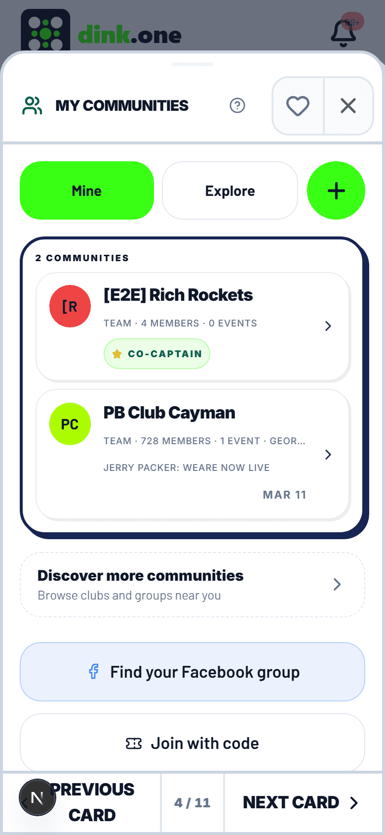 Your clubs and who is playing in them (demo account)