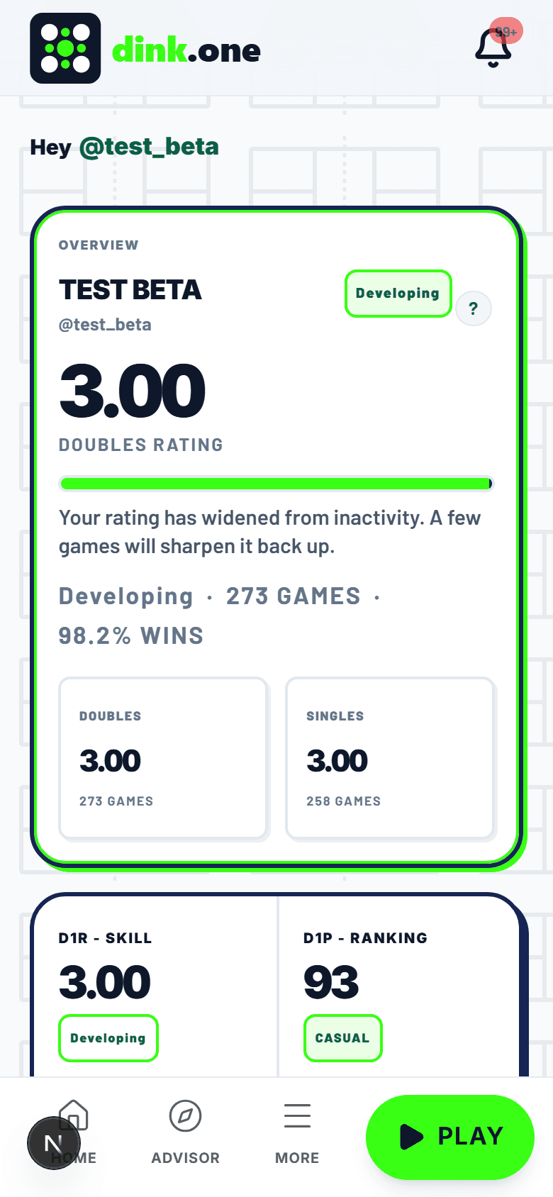 Stats and rating history (demo account)